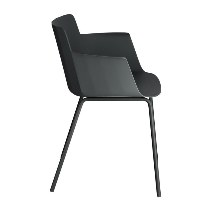 Kave Home - Sedia con braccioli Hannia nera e gambe in acciaio nero