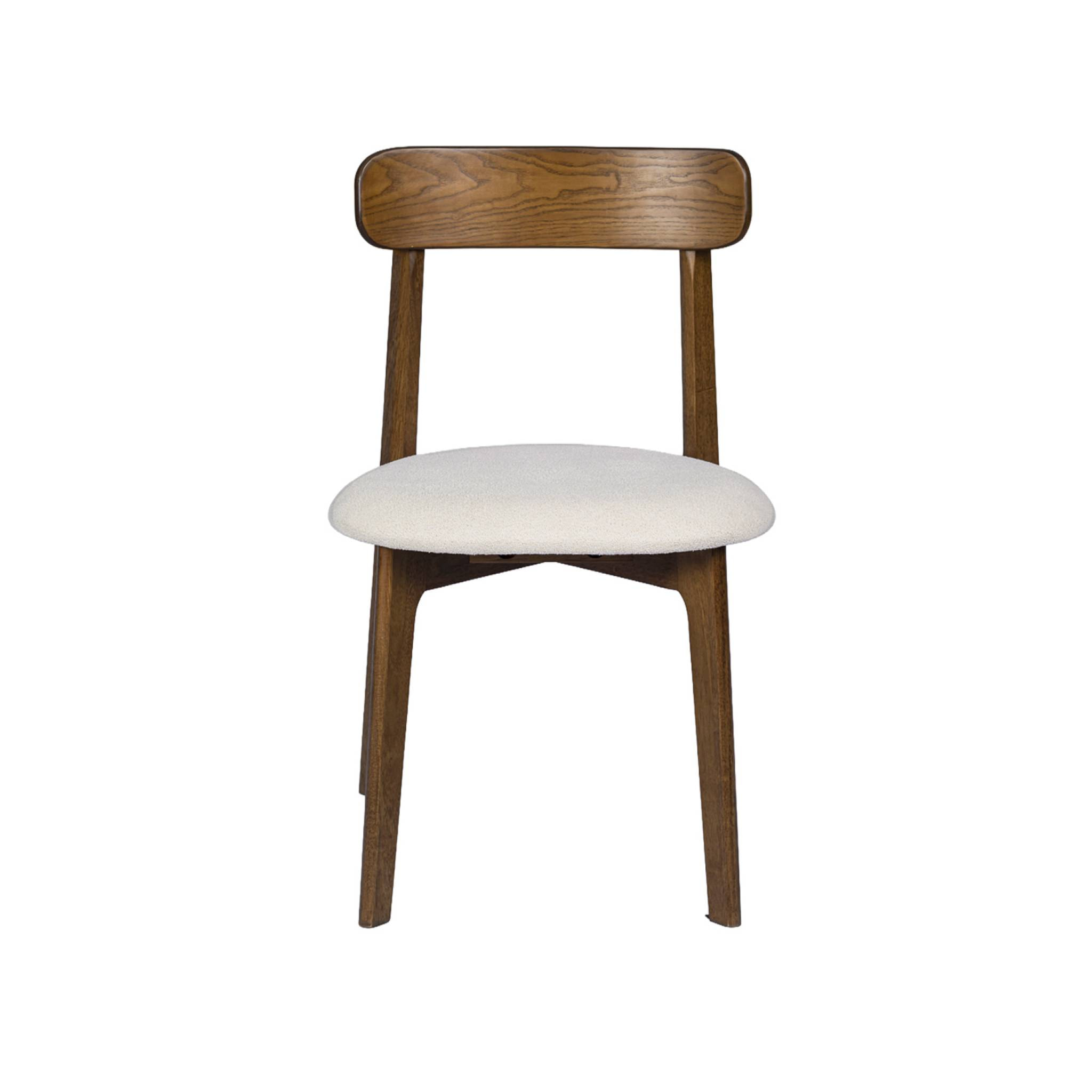 Chaise vintage bois d'hévéa teinte noyer et tissu texturé (lot de 2) VICTOIRE