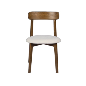 Chaise vintage bois d'hévéa teinte noyer et tissu texturé (lot de 2) VICTOIRE
