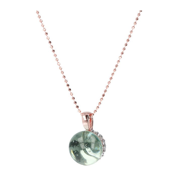 Collana con Pendente Sferico in Acquamarina e Pavé in Cubic Zirconia Placcata Oro Rosa 18kt