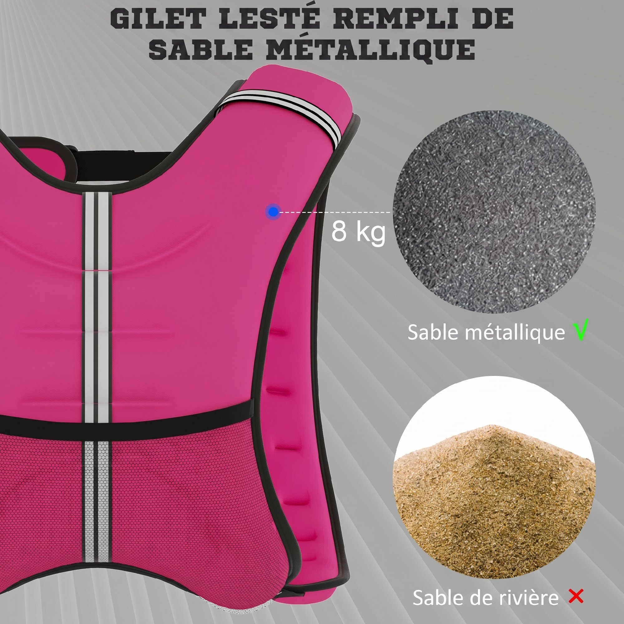 Gilet lesté 8 Kg - veste lestée de sport fitness - poche de rangement intégrée - Oxford rose