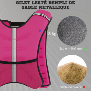 Gilet lesté 8 Kg - veste lestée de sport fitness - poche de rangement intégrée - Oxford rose