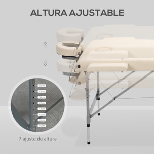 HOMCOM Camilla de Masaje Plegable Mesa de Masaje Portátil con Altura Ajustable en 7 Posiciones Reposacabezas y Marco de Aleación de Aluminio para Fisioterapia Carga 130 kg 186x71x62-83 cm Beige