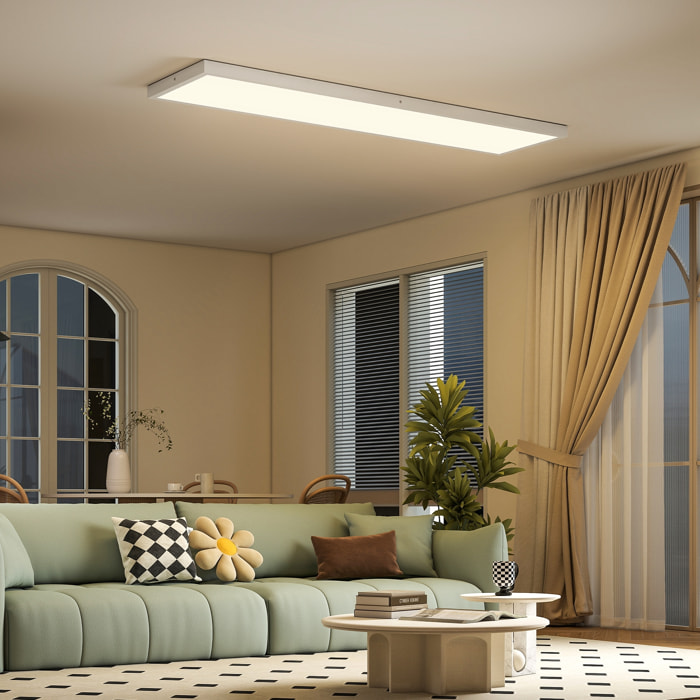 Juego de 4 Lámparas de Techo, Color Regulable, Plafones LED de Techo con Interruptor DIP y Interruptor de Pared, 3000K/4000K/6000K, 5200 lm, 48 W, para Salón, Oficina, 120x30x3,7 cm, Blanco