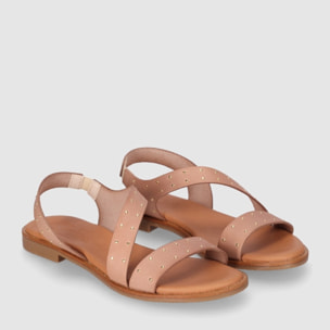 Sandalias de Piel - Beig - Tacón: Bajo