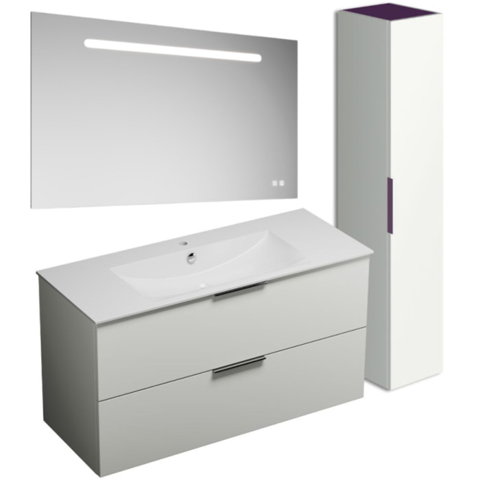 Meuble vasque 120 cm BURGBAD Olena blanc brillant + miroir + colonne