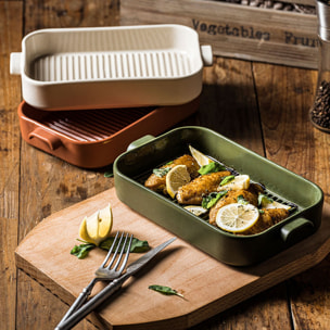 Plat à four grille en grès vert OCTAVE