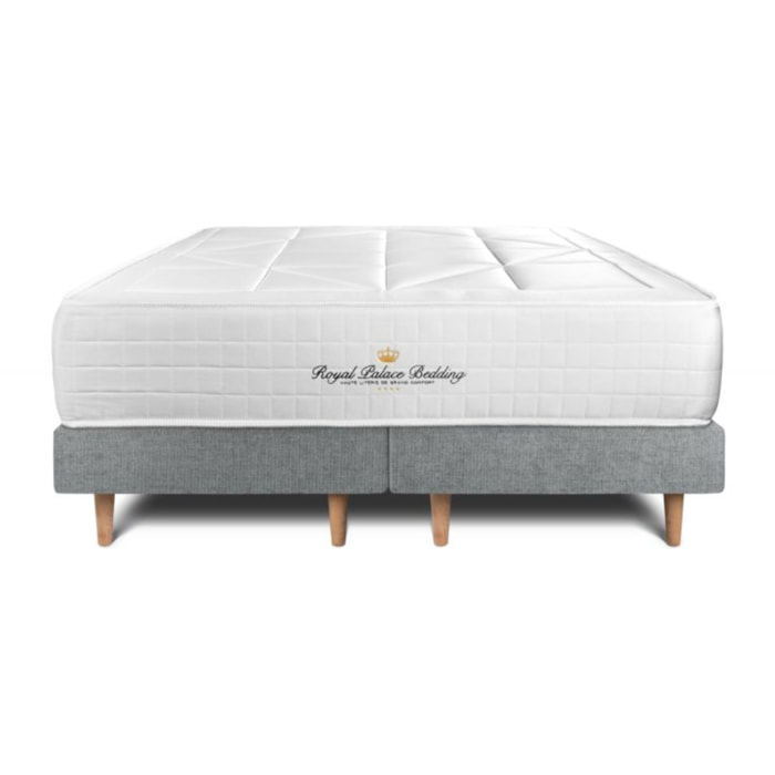 Ensemble Windsor double Sommier monobloc en tissu - pieds bois + c_deco_box_spring cm d'épaisseur - Matelas à Ressorts ensachés et mémoire de forme de 26cm d'épaisseur