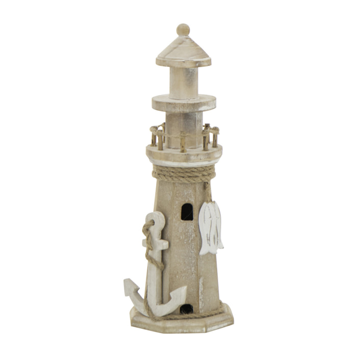 J-Line Phare décoratif Blanchi - corde/bois - naturel - small