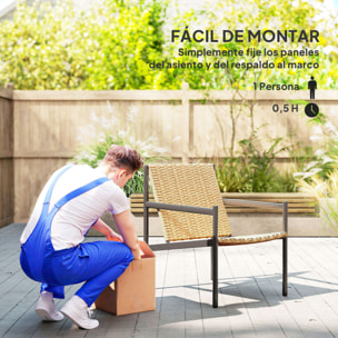 Silla de Ratán de Jardín Individual Silla para Exterior Resistente a la Intemperie con Reposabrazos Respaldo Inclinado y Estructura de Acero Carga 120 kg para Terraza Patio Balcón Natural