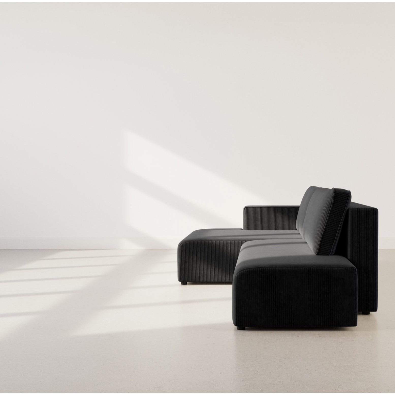 Topaze - canapé d'angle gauche 4 places convertible avec coffre en velours côtelé - Noir