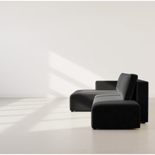 Topaze - canapé d'angle gauche 4 places convertible avec coffre en velours côtelé - Noir