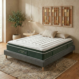 Ensemble matelas Jade & sommier Cancun | Mémoire de forme et ressorts ensachés | Cadre à lattes | Bouclette | Gris clair