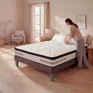 Ensemble Matelas Hybride Bellevue & Sommier KIT15, mémoire de forme et ressorts ensachés, technologie Tri-lattes, soutien ferme
