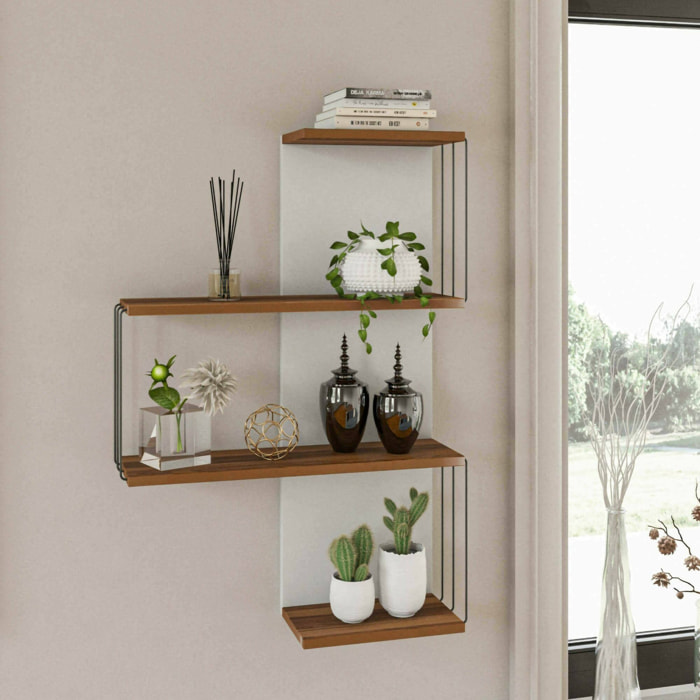 Mensola Batilda, Scaffale, Ripiano a muro, Scaffalatura multiuso, 64x19h96 cm, Quercia e Bianco