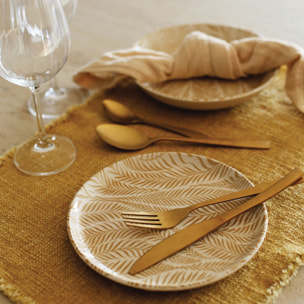 Lot de 6 assiettes à dessert 20cm en grès à motif jaune SAVANE