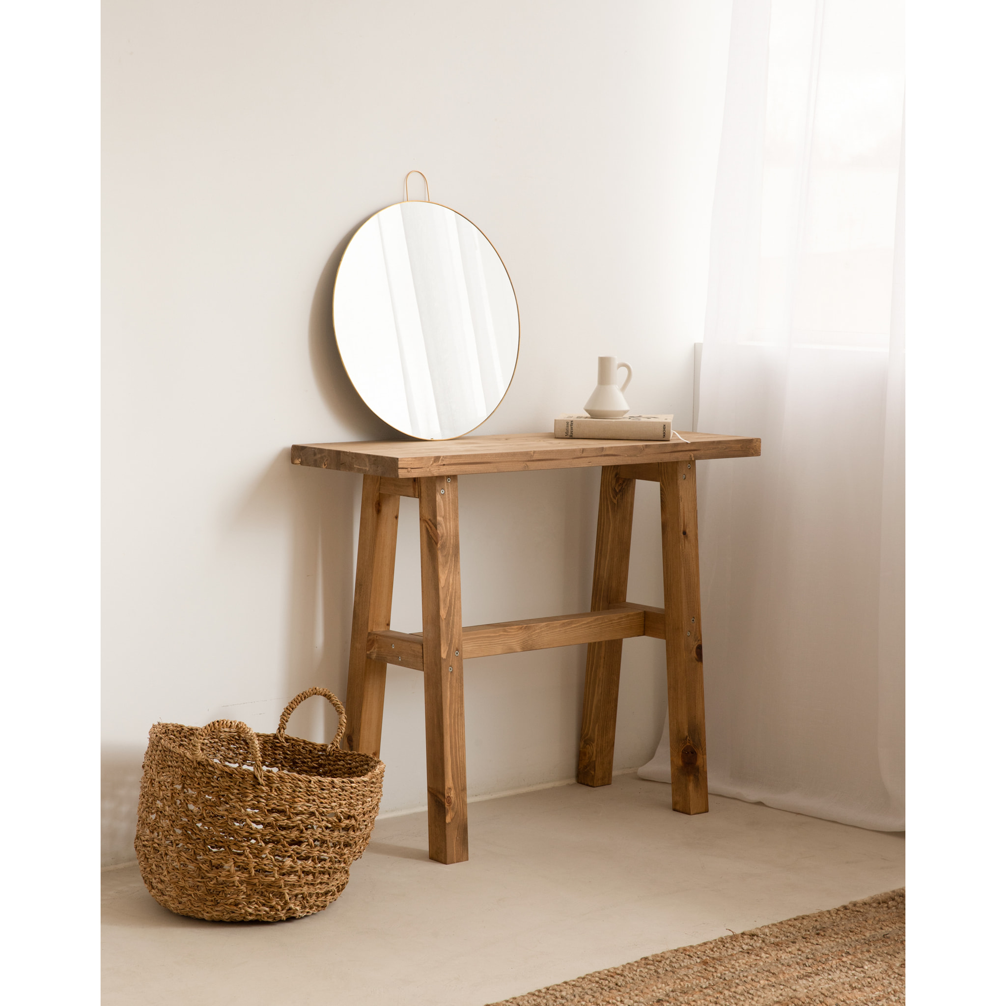 Console en bois massif couleur chêne foncéde 100x80cm Hauteur: 80 Longueur: 100 Largeur: 35