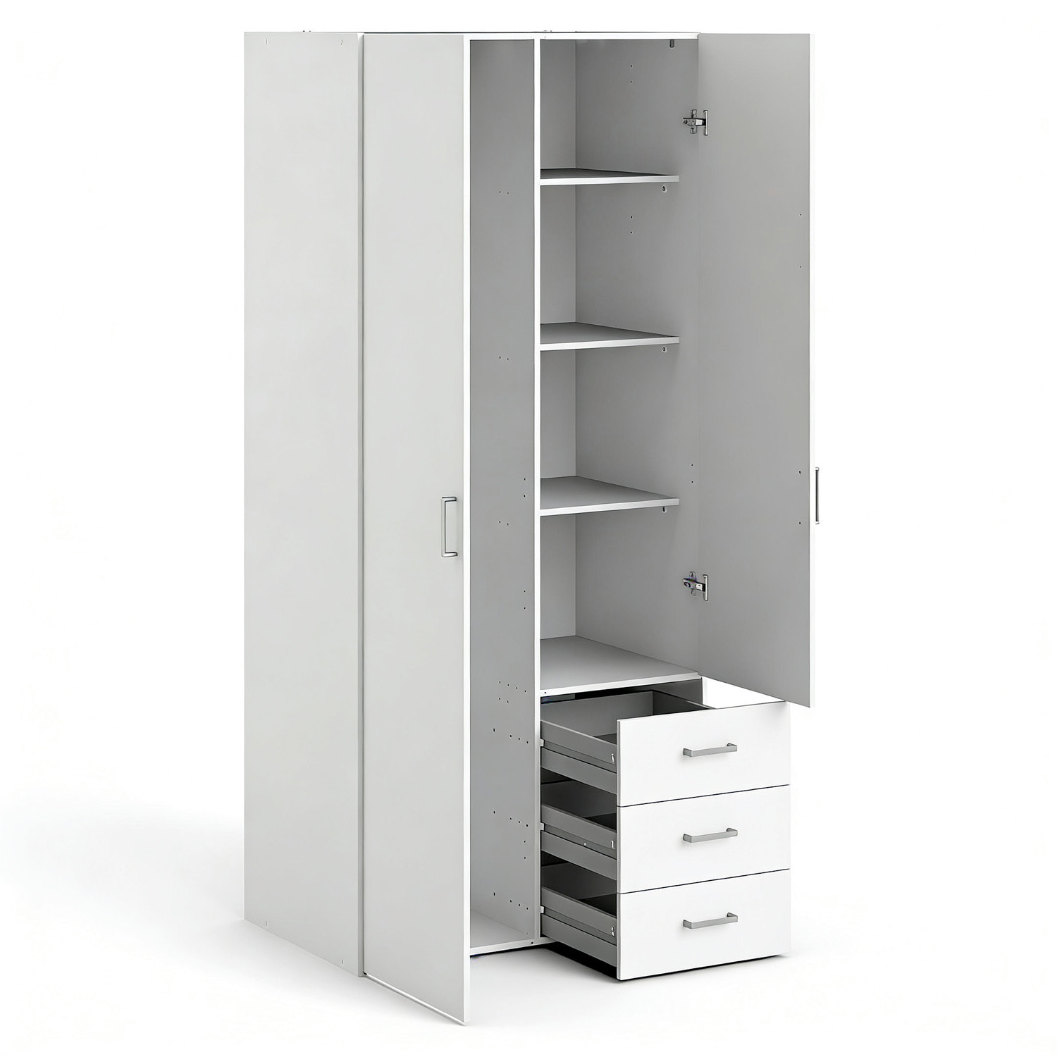 Armadio Con 2 Ante e 3 Cassetti Armadietto Multiuso Design Moderno Salvaspazio Vano Con Barra Appendiabiti E Ripiani 77.6 x 49.5 x 175.4 Cm Bianco