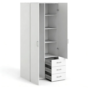 Armadio Con 2 Ante e 3 Cassetti Armadietto Multiuso Design Moderno Salvaspazio Vano Con Barra Appendiabiti E Ripiani 77.6 x 49.5 x 175.4 Cm Bianco