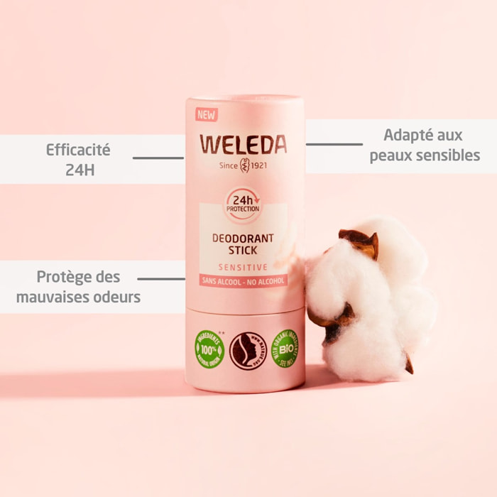 WELEDA - Duo Deodorant stick Sensitive - Efficacité 24H - Vegan* - Certifié Natrue** - Stick 2x50 g