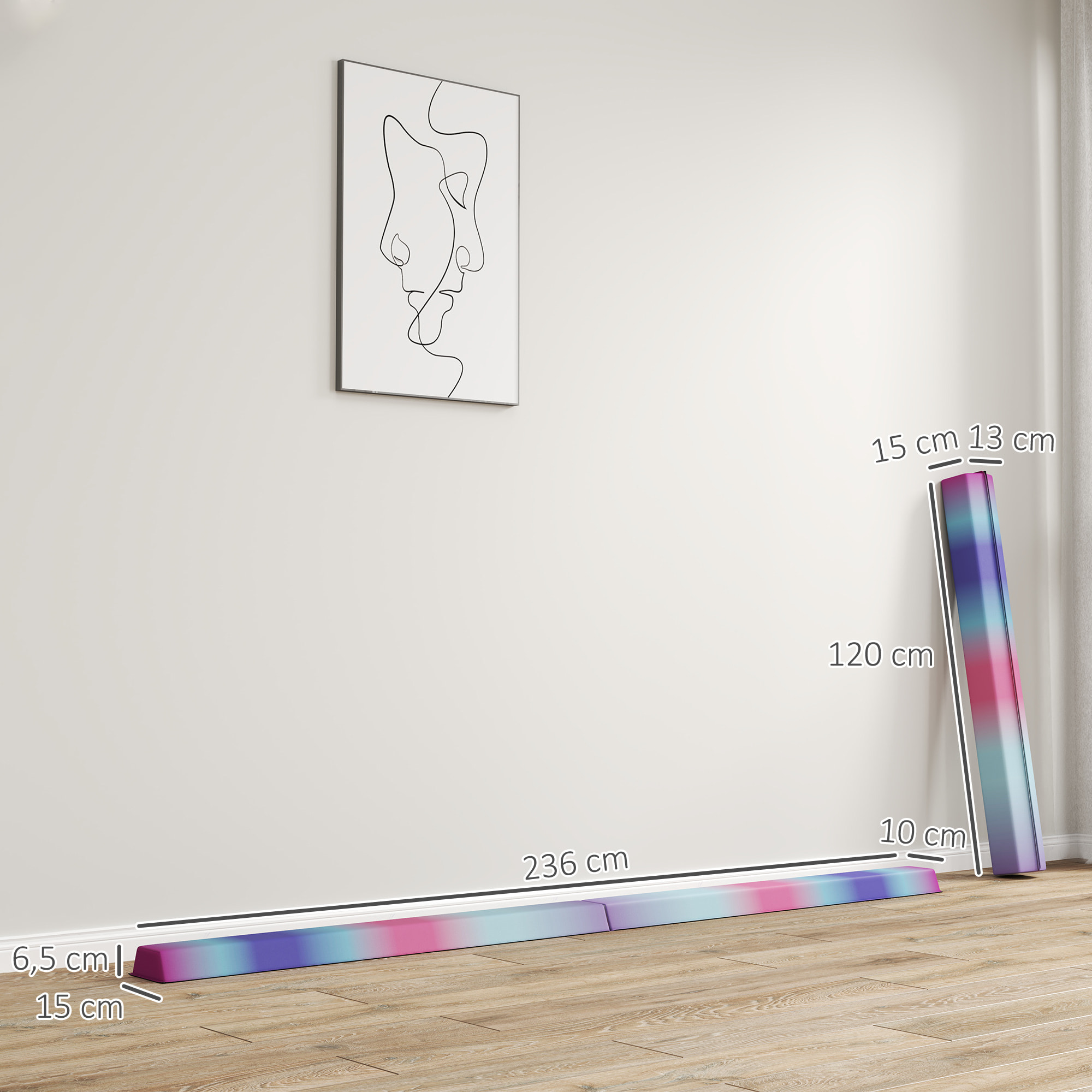 Poutre gymnastique pliable 236 cm - poutre d'équilibre antidérapante - revêtement PVC multicolore