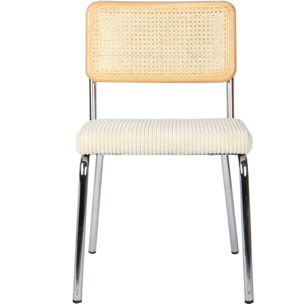 Lot de 2 chaises chromées, cannage et velours côtelé - PAULA