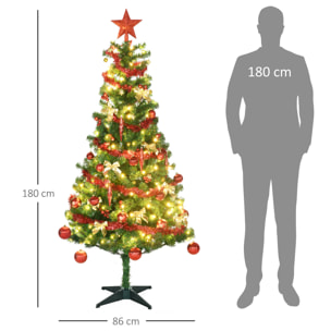 Árbol de Navidad Artificial 180 cm con 150 Luces LED con 8 Modos de Iluminación Árbol de Navideño de 480 Ramas con 100 Decoraciones Soporte de Acero Ø86x180 cm Verde