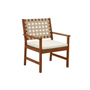 Fauteuils de jardin en bois massif avec coussin blanc et sangles beiges (lot de 2) SANTANA