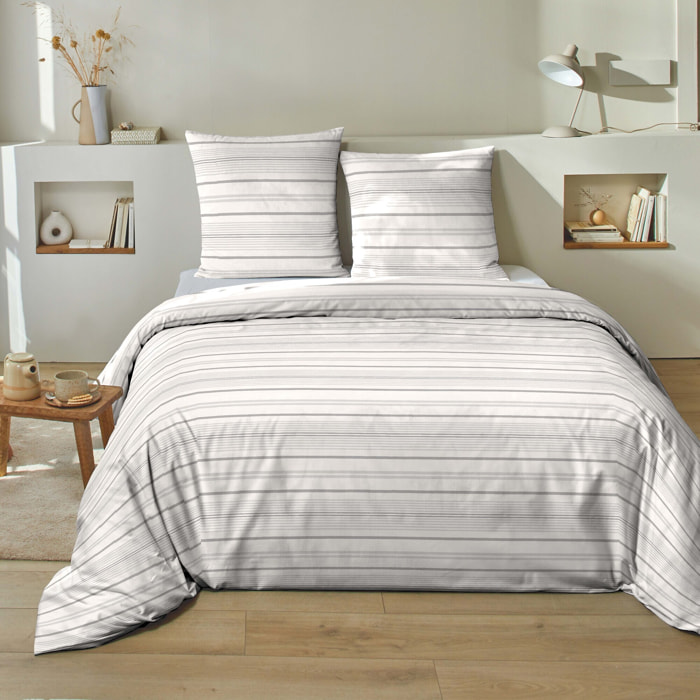 Parure housse de couette coton gris perle