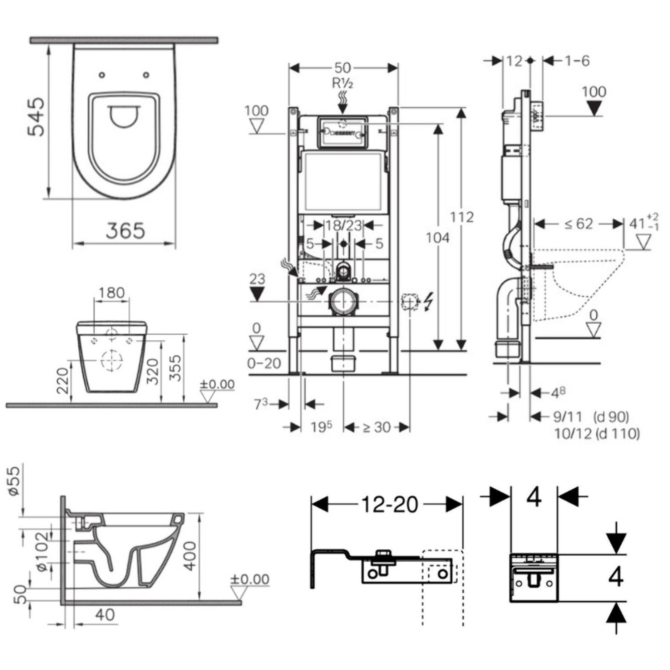 Pack WC Bati-support Geberit Duofix + Cuvette suspendue Vitra S50 avec bride + Abattant soft close + Plaque blanche (S50Geb3)