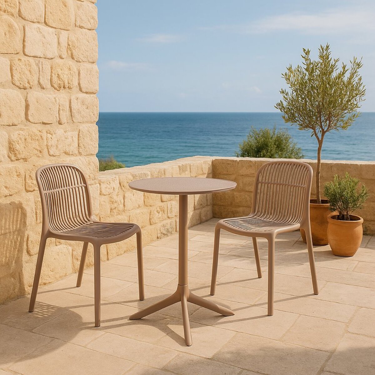 Set da 4 sedie da giardino in polipropilene tortora – Sintra