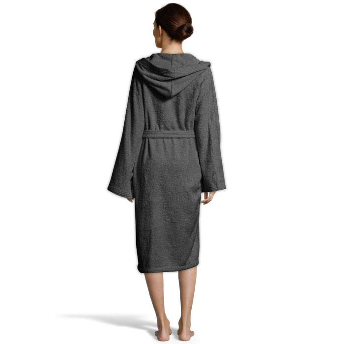 Bassetti Morbido Accappatoio 360 gr con Cappuccio 100% Cotone Uomo Donna Spugna Taglie Forti - ITALY Designed - Collezione VIVIAN - FUMO FA