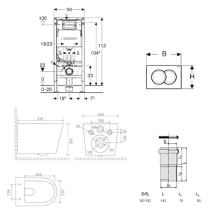 Duofix pack WC bâti-support 112 cm + WC suspendu sans bride Ceramia avec abattant SoftClose + plaque (GEBCE14WT01FR-VP)