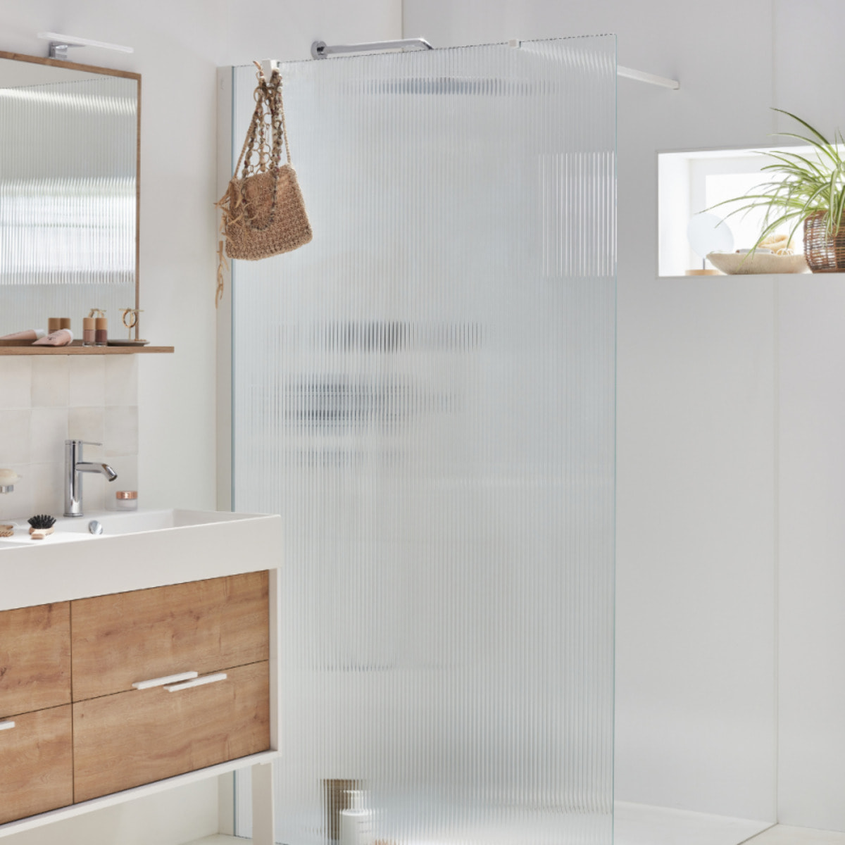 Paroi de douche Contra flute 90cm + kit profilé Blanc mat