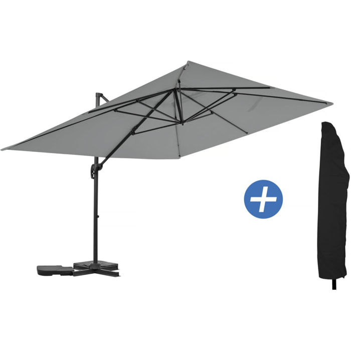 Parasol jardin déporté en aluminium "Sky 4" - 3 x 4 m - Gris - Avec Housse