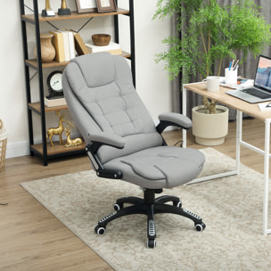 Fauteuil de bureau direction massant chauffant hauteur réglable dossier inclinable toile de lin gris clair