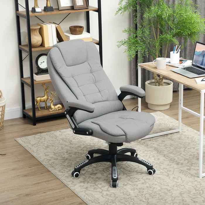 Fauteuil de bureau direction massant chauffant hauteur réglable dossier inclinable toile de lin gris clair
