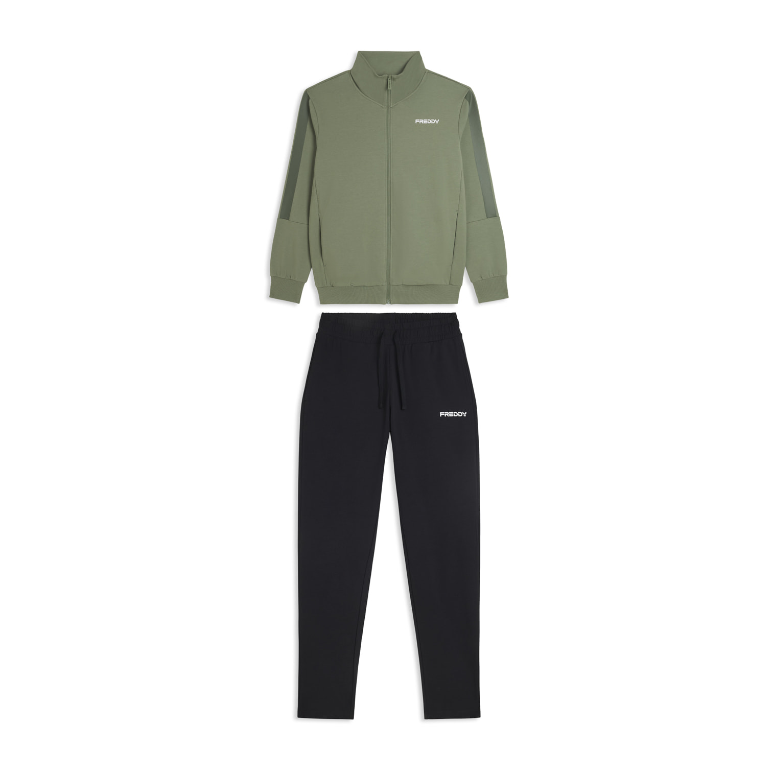 Tuta uomo zip e collo alto in French Terry con bande in tono