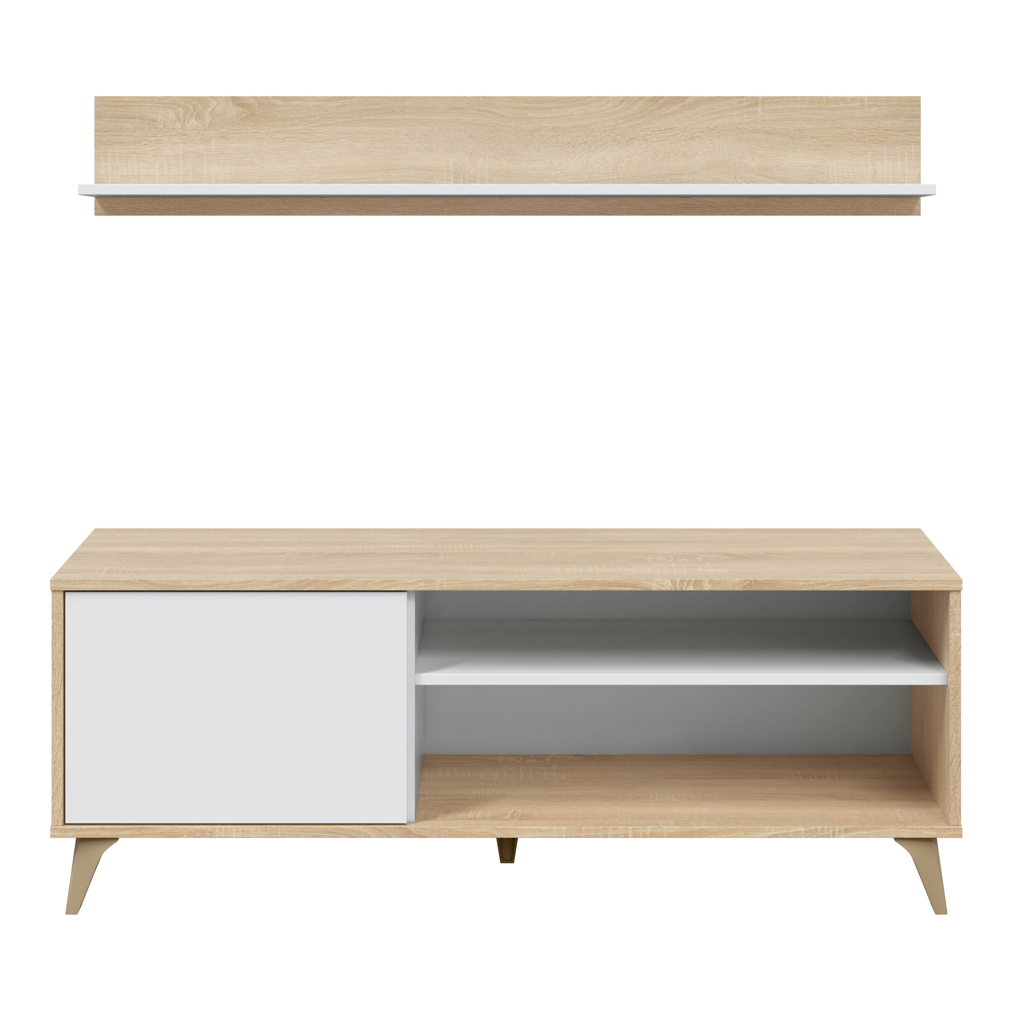 Mueble tv kiko + estante 1p roble/blanco