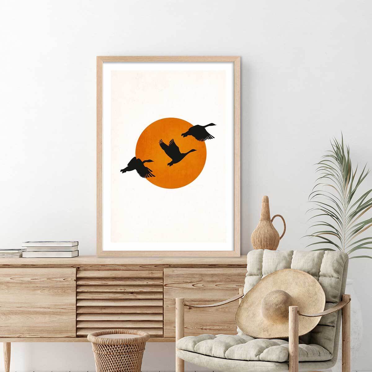 Affiche ""Retour des grues"" Affiche + cadre en bois - Chêne