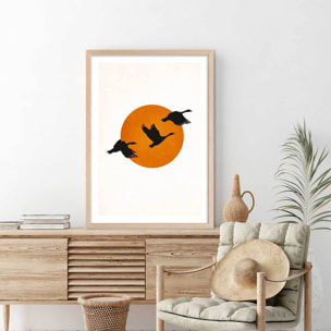 Affiche ""Retour des grues"" Affiche + cadre en bois - Chêne