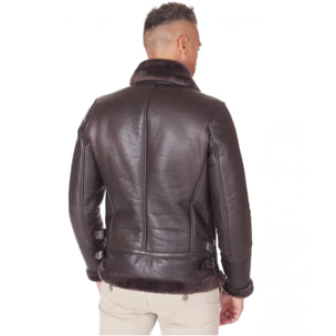 Montone Shearling testa di moro biker uomo collo camicia con fibbia