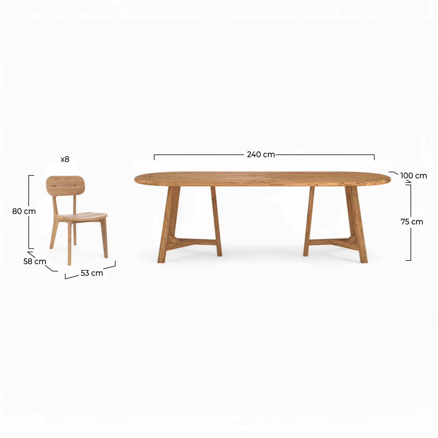 Table et chaises de jardin 8 personnes en bois - Bora