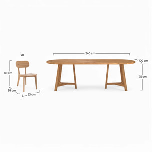 Table et chaises de jardin 8 personnes en bois - Bora