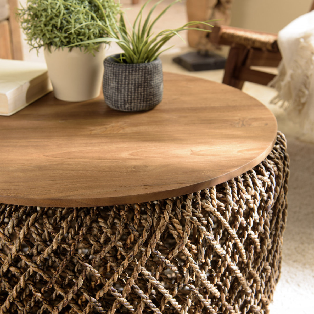 SIXTINE - Table basse ronde 70x70cm en tissage de fibre de cocotier