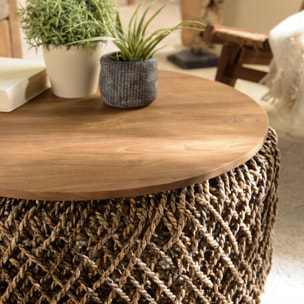 ALIDA - Table basse ronde 70x70cm en tissage de fibre de cocotier