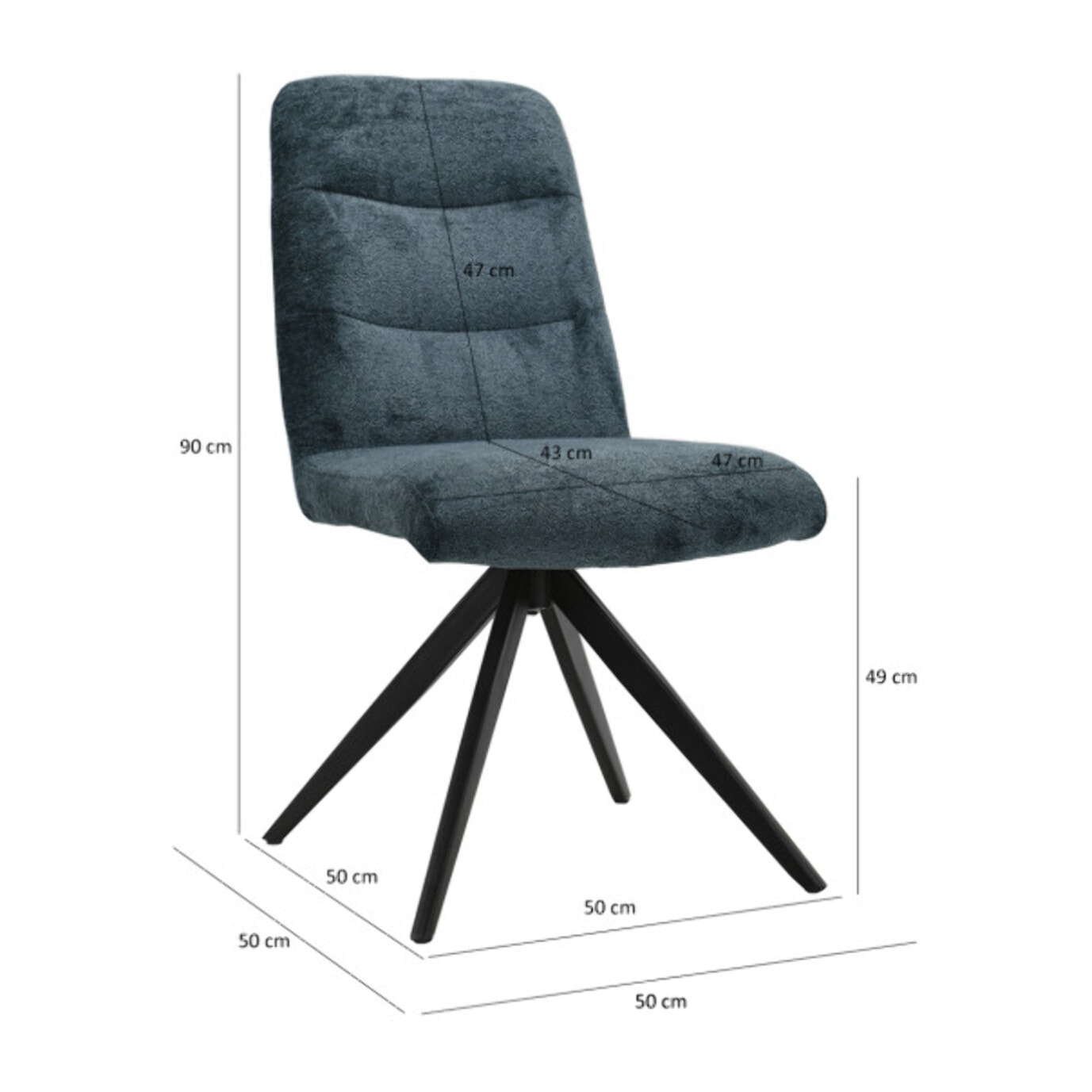 Chaise rotative 360° capitonnée en tissu et pieds métal - 3 coloris - LILA