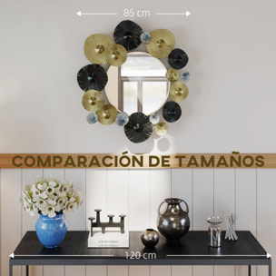 Espejo Decorativo de Pared, Adorno de Pared Metálico con Espejo Decorativo, para Salón, Dormitorio, Pasillo, 84x84 cm, Dorado y Negro