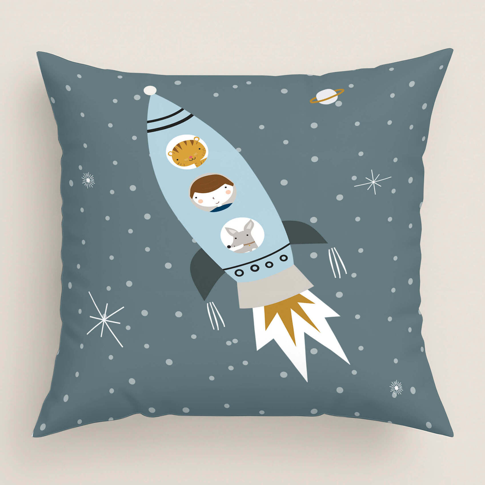 Funda de Cojín Estampado - Con Cremallera - Sin relleno - 100% Algodón - Viaje Espacial