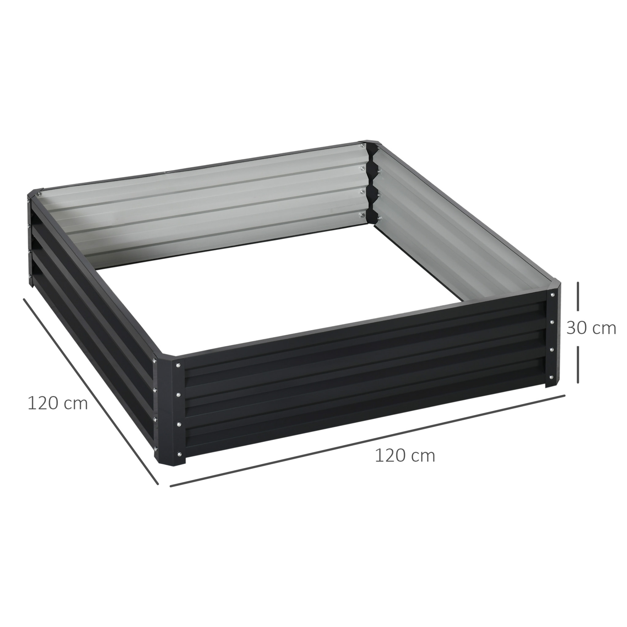 Carré potager de jardin dim. 120L x 120l x 30H cm tôle d'acier ondulée gris